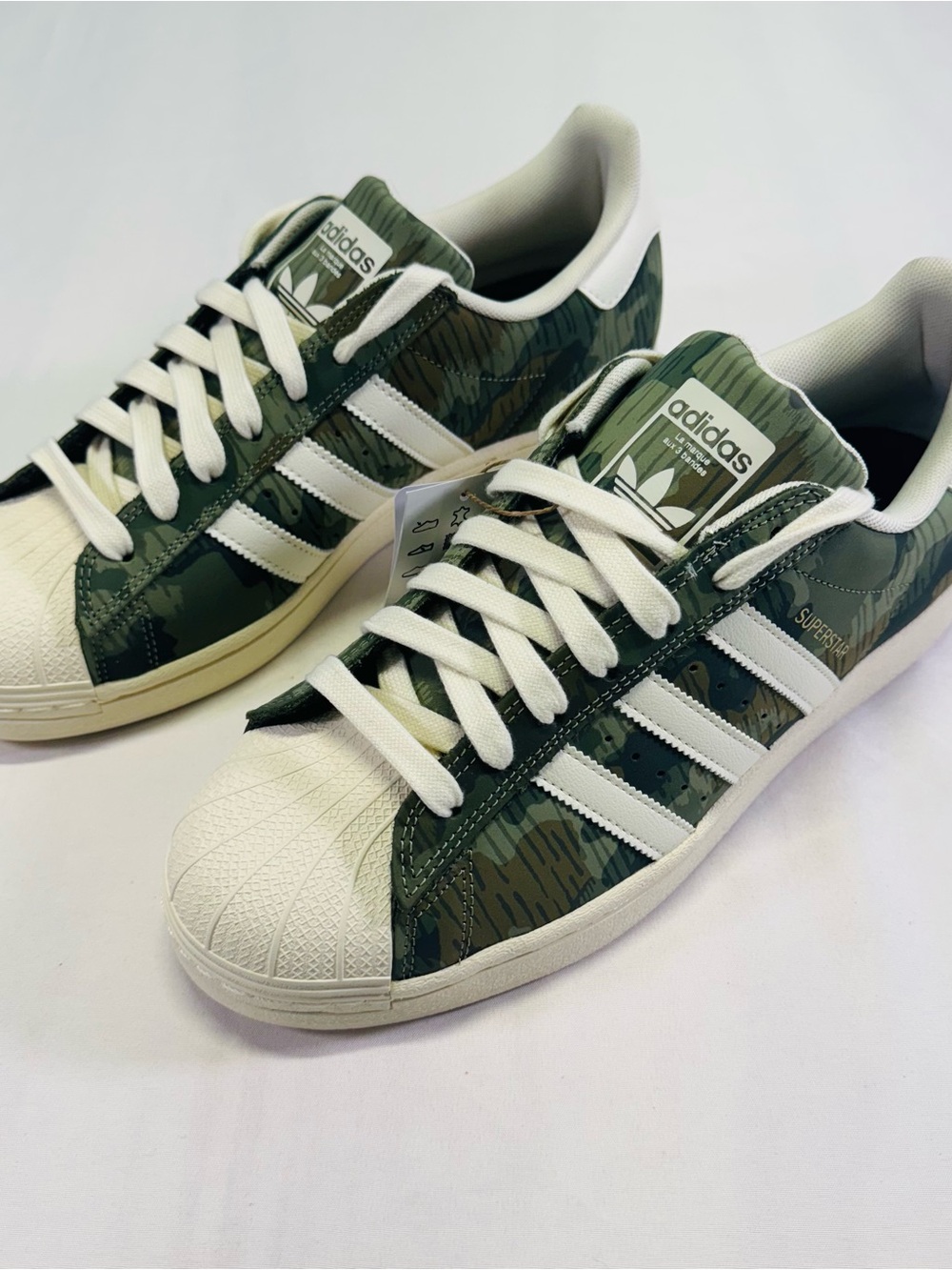 adidas Superstar Sneakers in Green Camo and White Accents